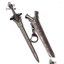 Keychains & Lanyards Keychains Zheyi Vintage Lich King Sword Model Pendant Keychain For Men Boys Gun Black Colour Lion Sign Key Ring Ma Dhb86