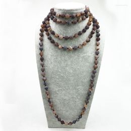 Chains ST0314 Long Stone Necklace 72 Inch Length Knotted Coffee Frosted Cracked