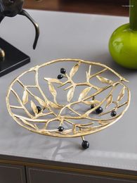 Plates Nordic Light Luxury Brass Fruit Tray Creative Olive Branch Hollow Basket End Table Rack Living Room Decoration