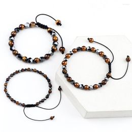 Strand 4 6 8mm Natural Stone Beaded Bracelet Handmade Hematite Men Tiger Eye Black Lava Bracelets Balance Jewelry Women Yoga Bangles