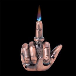 Lighters Unusual Middle Finger Jet Torch Lighter Creative Straight Flame Butane Compact Refillable Gas With Sound Gadgets For Men Drop Dhzrg