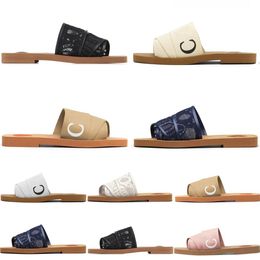 2023 Slippers designer women shoes outdoor Black White Pink summer canvas sand sandal size eur 35-42