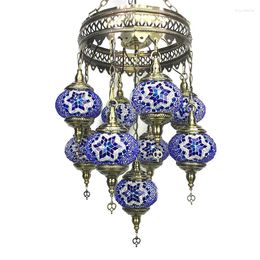 Pendant Lamps Exotic Circular Iron Chain Lights With 9 Spherical Stained Glass Bohemia Turkish Style Droplights For Hall Staircase