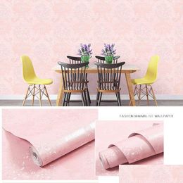 Wall Stickers Linen Pattern Thick Waterproof Pvc Self-Adhesive Wallpaper Instant Pink Sticker Bedroom Living Room Background Size Dr Dhu9T