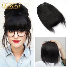 Bangs Doreen 9 inch Human Hair Bangs Clips in Real Natural Fringe hairpieces Machine Made Remy 3 Clips Blunt Bangs Natural Black 230403