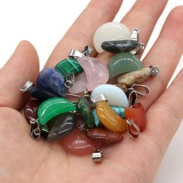 Charms 3pcs Natural Charm Crystals Agate Lapis Lazuli Tiger Eye Stone Moon Shap For Jewellery Making DIY Necklaces Accessories