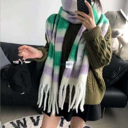 Scarves Rainbow Color Ac Scarf Female Knitted Stripe Matching Tassels Warm Autumn and Winter Couple Shawl Male Live BroadcastEUK1