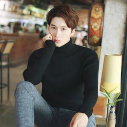 Men's T Shirts Turtleneck Sweater Autumn And Winter Pullover Thick Paragraph Slim Trend Solid Youth Base Shirt