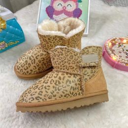 Kids Australian Boots Real Leather Plush Children Snow Boot Designer Australia Ultra Mini Winter Fur Booties Flat Heels Girls Shoes Chestnut Size 21-34