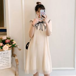 Maternity Dresses 6985# Summer Fashion Pleated Chiffon Pregnant Women's Dress Loose Straight Casual Dress Suitable for Sweet Pregnancy of Pregnant Women 230404