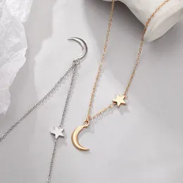 Chains Star & Moon Pendant Clavicle Necklace For Women Minimalist Fashion Collares Summer Everyday Jewellery Bijoux