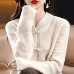 Women's Knits Cashmere Cardigan Women Autumn Winter Vintage Button Half Turtleneck Sweater Jacket Loose Solid Color Wool Knit Top