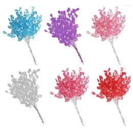 Decorative Flowers 10Pcs/lot Artificial Bouquet Acrylic Bead Drops Spray For Wedding DIY Craft (White/Purple/Blue/Pink/Red) Simulation