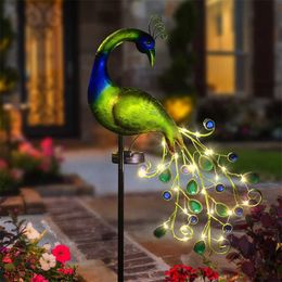 Novelty Lighting Solar Peacock Lights Outdoor LED Light Metal Peacock Statues Figurine Lawn Landscape For Yard Path Garden Decoration Sculpture P230403