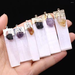 Pendant Necklaces Charms Natural Druzy Stone Rectangle Shape Amethysts Tourmalines For Women Jewerly Necklace Gift 60x16mm