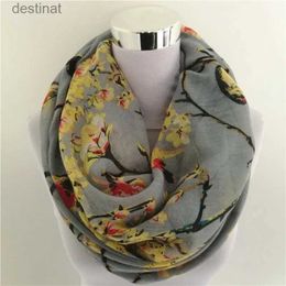 Scarves New Magpie Bird print Viscose Match Ipek Esarp loop Scarves Flower Infinity Scarf spring Wraps hot ring scarf for womenL231104