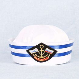 White Sailor Navy Hat Embroidered Captain Cap for Adult Unisex