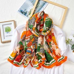 Sarongs European and American winter new imitation cotton and linen scarf female orange WO warm scarf beh towel shawl silk scarf P230403