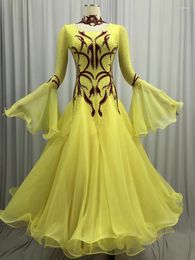 Stage Wear Ballroom Competition Dance Dress 2023 Design Yellow Standard Modern Skirt High Quality Women Waltz Dresses