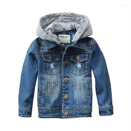 Jackets Children's Denim Jacket With Hood Fashion Brand Design Kids Jean Coat For Teen Boys 2-14 Years Outerwear