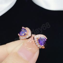 Exquisite Double Heart Opening Rings Purple Crystal Zircon Adjustable Rings for Women Elegant Party Jewellery