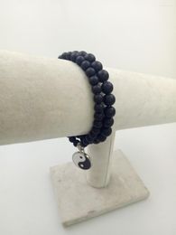 Strand 2 Pc Set 8MM Matte Onyx Bracelet Fashion Bracelets Gossip Pendant Mala Beads Yoga Black