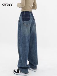 Women's Jeans Pocket jeans Women's high waist denim pants Wide leg stitching work chic pockets Trousers loose straight Y2k jeans Spring 230404