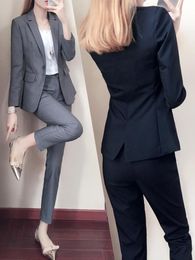 Women's Suits & Blazers 2023 Spring Professional Suit Woman High End Formal And Pants 2 Pieces Office Set Grey Black Color