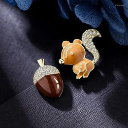 Stud Earrings IHUES Creative Squirrel Pine Nut Asymmetric For Women Cute Rhinestone Fun Fashion Jewellery