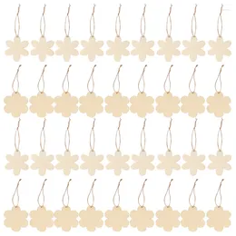Party Decoration 60Pcs Flower Wooden Hanging Ornaments Wood DIY Crafts For Easter With Ropes