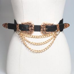 Belts Fashion Double-headed Buckle Tassel Ladies Belt Punk Exaggerated Chain Waist Waistband For Dress Jeans Accessories