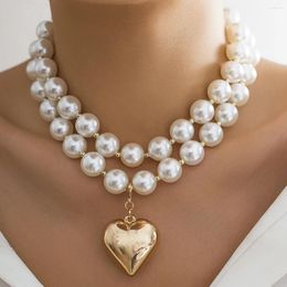 Pendant Necklaces PuRui Steampunk Heart Necklace Imitation Pearl Big Beads Strand Choker Neck Chain Jewelry Collar Ladies Fashion Gifts