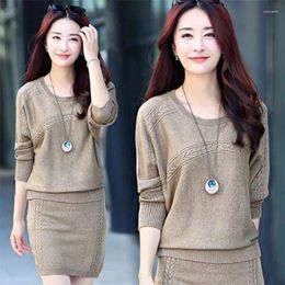 Work Dresses Woman Long-sleeved Top Two-piece Suit Female O-neck Sweater And Wild Loose Knitting Skirts Ladies Elegant Suits G348