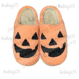 Halloween Pumpkin Slippers Men Flat Soft Plush Cosy Indoor Fuzzy Women House Shoes Fashion Gifts T231104