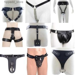Other Massage Items PU Leather Male Chastity Pants Cage Belt Device Sex Toys Underwear Lock Adult Erotic Penis Rings Penis Bondage Adult Products Q231104