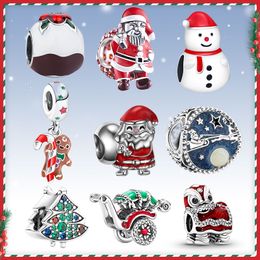 925 silver Fit Pandora Original charms DIY Pendant women Bracelets beads Pendants Santa Claus Deer Jingle Bell Tree Christmas