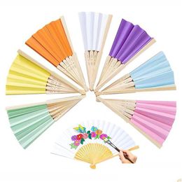 Other Office & School Supplies Wholesale Diy Folding Fan Solid Colour Single Sided Paper Childrens Painting Gift Wedding Party Favours D Dhzvj