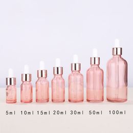 Pink Essence Stock Bottle 5ML 10ML 15ML 20ML 30ML 50ML 100ML With Rose Gold Ring White Glue Head Round Head Dropper