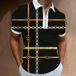 Men's Polos Zipper POLO Shirt 2023 3D European And American Printed Lapel Short Sleeve Pullover Casual Men