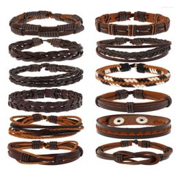 Charm Bracelets Vintage Retro Hippie Braided Leather Bracelet Set Brown Rope Wrap Customized Wristbands Bangle Ethnic Punk Fashion Jewelry