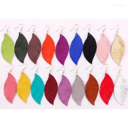 Dangle Earrings Genuine Goat Leather Feather Leaves Tassels Drop For Women Suede Statement