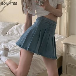 Skirts Women's oversized retro denim pleats summer Korean student street clothing fully matched fashion casual women's Faldas 230404