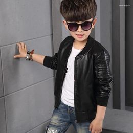 Jackets 2024 Korean Boys PU Leather Jacket Children's Coat Spring And Autumn Kids Clothing