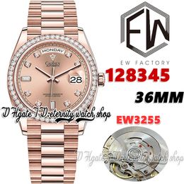 EWF V3 ew128345 A3255 Automatic Mens Watch Diamond Bezel Diamond Markers Dial Rose Gold 904L steel Bracelet With Same Serial Warranty Card trustytime001Watches