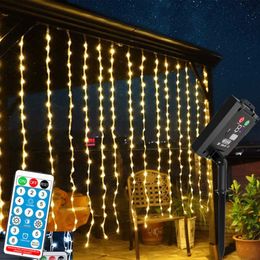 Novelty Lighting 3M Solar Curtain Light Outdoor Waterproof 300 LED Solar Power Fairy Garland String Lights for Yard Garden Pavilion Party Wedding P230403