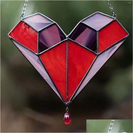 Decorative Objects Figurines Cute Car Decorations Glass Heart Suncatcher Red And Pink Shaped Stained Window Han Dhqsh