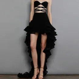 Skirts Savanna Noir Skirt Black Lace-up Chiffon Skrit Formal Evening High Low Party Women Chic Ever Pretty Customise