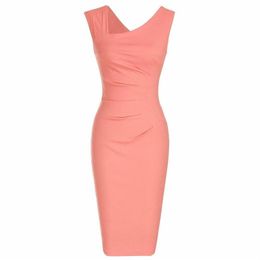 Women's Retro Sleeveless Slim Business Pencil Dress Ladies Vintage Solid Colour Sheath Cocktail Party Bodycon Dresses GMX19070292S