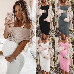 Maternity Dresses Sexy Womens Casual Sleeveless Solid Color Crew Neck Tanks Pregnancy Summer Bodycon vestido 230404