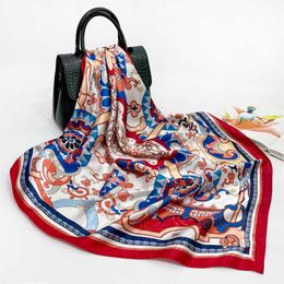 Sarongs 21 new simulation scarf female square scarf 90cm Baotou silk screen printing ftory gift live wholesale scarf P230403